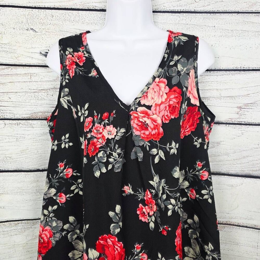Unbranded Size L Black Red Floral V-Neck Tunic Blouse - Picture 3 of 7